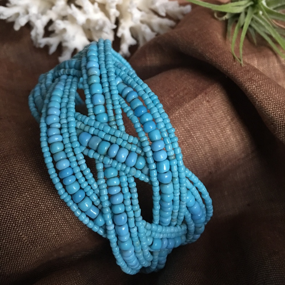 Vintage aqua beaded cuff bracelet